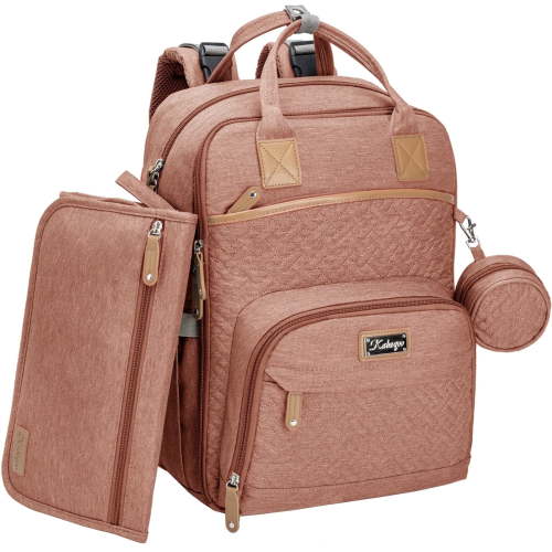 KABAQOO Baby Diaper Bag Backpack, Large Capacity Pink, Changing Pad, Insulated Bottle Pockets