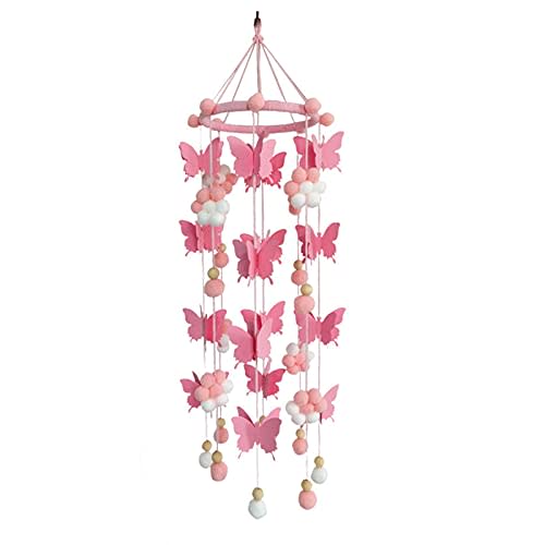 Baby Crib Mobile Cute Butterfly Felt Ball Mobile Ceiling Mobile Hanging Decoration for Baby Nursery Room Decor Baby Shower Gift(Pink)