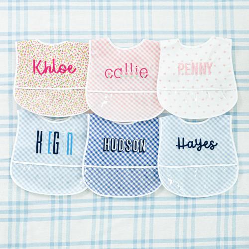 Wipeable Bib // Monogram Bib, Custom Name Bib, Waterproof, Personalized Bib, Food Catcher, Reusable Bib, New Mom Gift, Laminated Bib