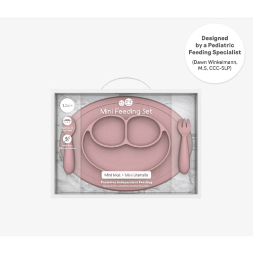 Mini Feeding Set by ezpz / Silicone Plate, Fork & Spoon for Toddlers