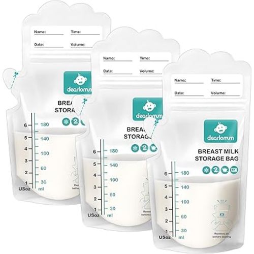 dearlomum BPA-Free Breastmilk Storage Bags - 120 Pcs, 6 Ounce, Self-Standing with Pour Spout, Space-Saving Flat Profile, Ideal for Convenient Breastfeeding and Milk Storage, Refrigeration & Freezing