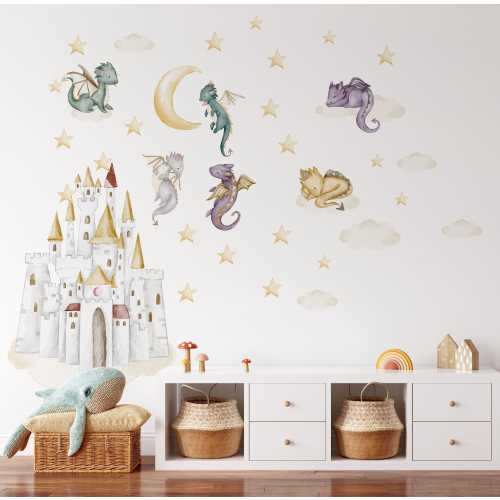 cute dragon wall decals for nursery room, dragon wall stickers for kids room,