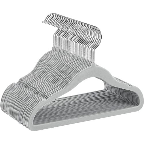 SONGMICS Baby Hangers 30 Pack, Kids Hangers for Closet, Silver 360° Swivel Hooks, Space-Saving Clothes Hangers, Velvet Hangers for Nursery, Non-Slip, Dove Gray UCRF027G30
