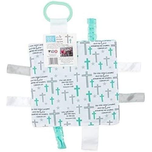Baby Sensory, Security & Teething Closed Ribbon Tag Lovey Blanket with Minky Dot Fabric: 8”X8” (Prayer)