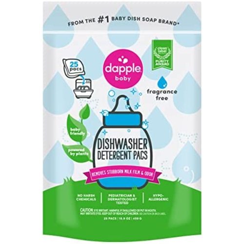 DAPPLE Baby Dishwasher Pacs, Fragrance Free Dishwasher Pods, Plant Based, Hypoallergenic, 25 Count