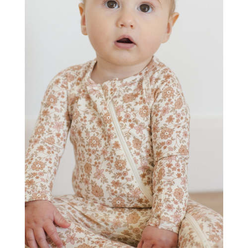 BAMBOO ZIP FOOTIE - 3-6m / bloom