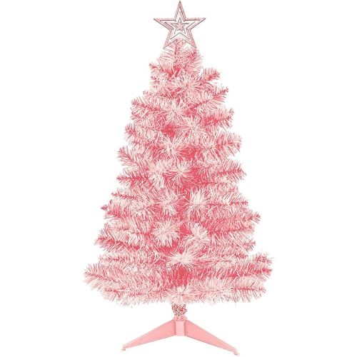 3FT Pink Premium Hinged Artificial Holiday Small Mini Christmas Tree for Tabletop,Home, Office, Indoor and Outdoor Holiday Decoration,Easy Assembly Metal Hinges & Foldable Base