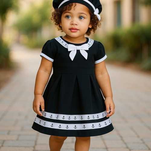 2 piece Navy Baby Dress w Beret