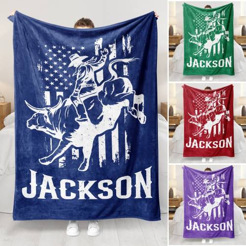 Personalized Rodeo Rider Blanket - Custom Name Bull Rider Fleece Sherpa Blanket - Rodeo Sport Gift - Rider Gift - Cowboy Gift - Gift For Him