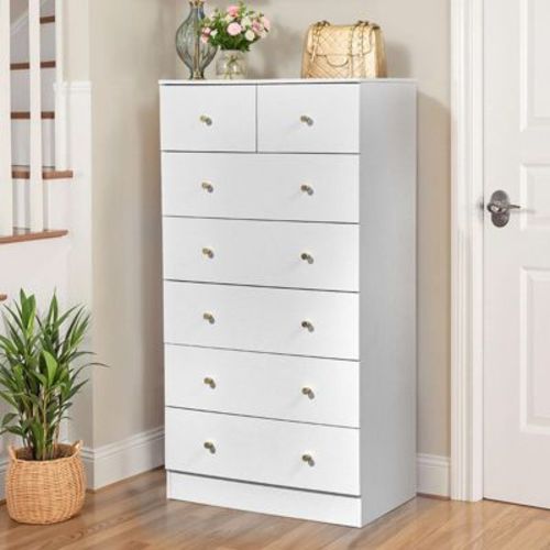 Karl Home Large 7-Drawer Dresser for Bedroom and Chest of Drawers with Sturdy Construction Wood Storage Organizer for Closet In white