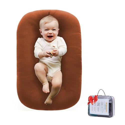 Baby Lounger for Newborns, Soft Baby Nest & Floor Cushion, Portable Diaper Changing Pads for Boys & Girls 0-12 Months(Coffee)
