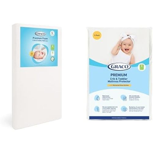 Graco Premium Crib Mattress & Protector Value Bundle (1-Pack) – Includes GREENGUARD Gold Certified Crib & Toddler Mattress, GREENGUARD Gold Certified Waterproof Protector