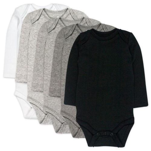 5-Pack Organic Cotton Long Sleeve Bodysuits Gray Ombre Newborn