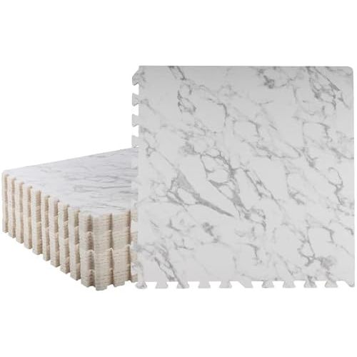 EVA Marble Foam Floor Tiles 24-Pack - 96SQFT Puzzle Mat - Interlocking Foam Tiles