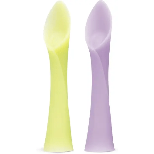 Olababy 100% Silicone Soft-Tip Training Spoon for Baby Led Weaning 2pack (Lemon/Lilac)