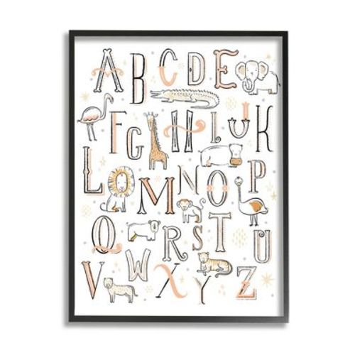 Stupell Industries Nursery Animal Alphabet Chart Soft Orange White, Color: Black, Size: 11 x 14