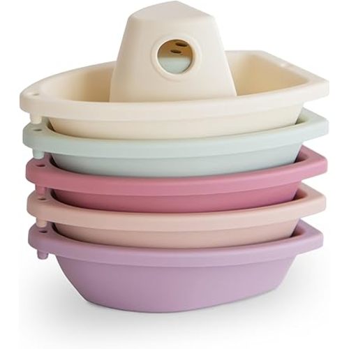 mushie Stackable Bath Boats Toy (Petal) | Floating Bathtub Toys for Baby & Toddler, Set of 5 | Made in Denmark