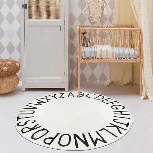 Topotdor Round Kids Play Rug Alphabet Nursery Area Rug Extra Large Soft Crawling Play Mat for Children Toddlers Bedroom (47 inch, Beige)