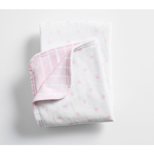 Dot & Stripe Chamois Baby Blanket - Pink