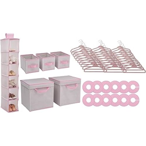 Delta Children Nursery Storage 48 Piece Set - Easy Storage/Organization Solution - Keeps Bedroom, Nursery & Closet Clean, Infinity Pink