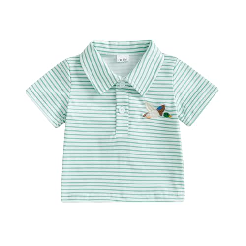 Kodaruber Toddler Baby Boys Girls Embroidery Polo Shirt Striped Print Short Sleeve Lapel Button Down Shirts Summer Clothes