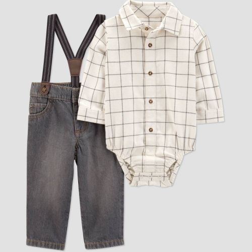 Carter's Just One You® Baby Boys' 2pc Plaid Suspender Top & Bottom Set - Ivory