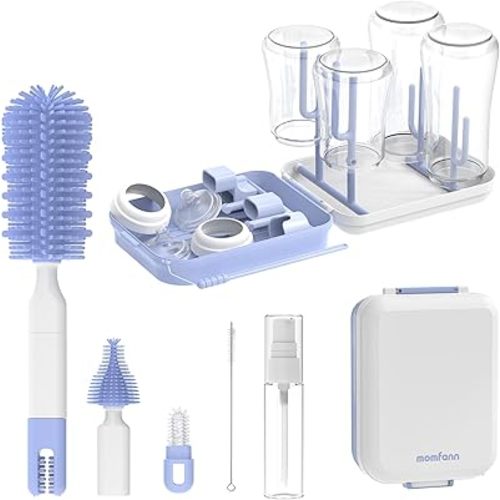 Baby Bottle Brush Set,8 in 1 Magnetic Design Cleaner Bottle Brush Kit with Silicone Brush,Drying Rack for Baby Bottle, Breast Pumps,Nipples - Home&Travel Gift for New Parents