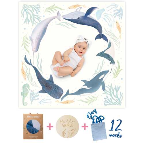 Ocean Baby Milestone Blanket: Organic Cotton Under The Sea Photo Prop