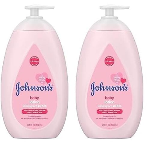 Johnson's Moisturizing Mild Pink Baby Lotion with Coconut Oil for Delicate Baby Skin, Paraben-, Phthalate- & Dye-Free, Hypoallergenic & Dermatologist-Tested, Baby Skin Care, 27.1 Fl. Oz (Pack of 2)