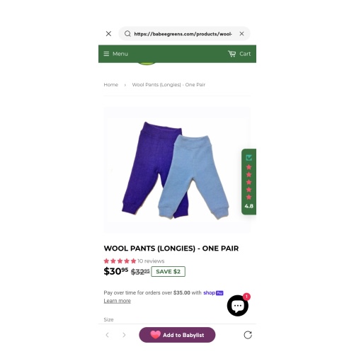 Wool Pants (Longies) - One Pair