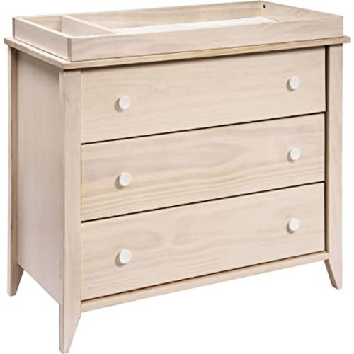 Babyletto Sprout 3-Drawer Changer Dresser with Removable Changing Tray in Washed Natural and White, Greenguard Gold Certified