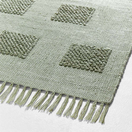 Hi/Low Square Verte Green Flatweave Kids Performance Area Rug 5'x8'