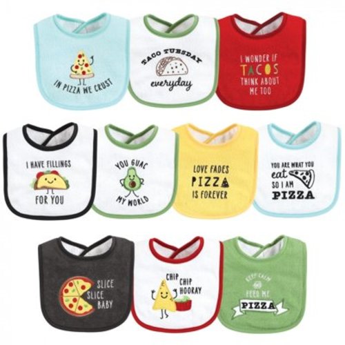 Hudson Baby Unisex Baby Cotton Terry Drooler Bibs with Fiber Filling, Pizza Taco, One Size