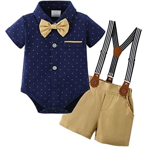 ZOEREA Baby Boy Clothes Suit Infant Short Sleeve Gentleman Outfits Dress Shirt+Bowtie+Suspender Shorts 0-18M