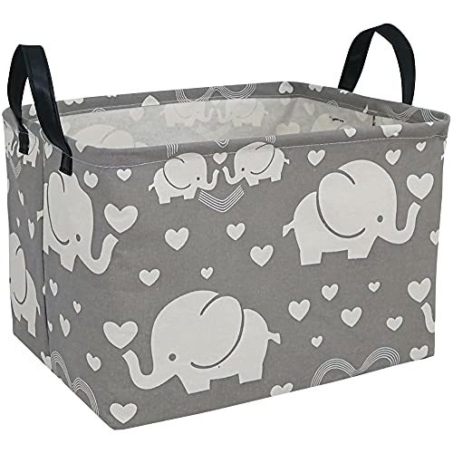 DUYIY Rectangle Kids Gift Storage Basket Shelf Storage Basket Organizer Box Clothes Laundry Hamper Toys Nursery Basket Baby Laundry Basket with Handles (REC-Love Elephant)