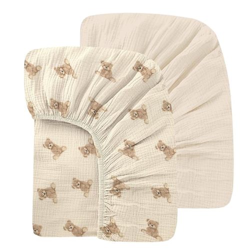 Premium Soft Cotton 2 Pack 52x28 Inches Muslin Crib Sheets Fitted Crib Mattress Sheet for Baby Girls & Boys, Soft Boho Neutral Toddler Bed Sheets Fits Well Standard Size Crib Mattress 28x52 Inches