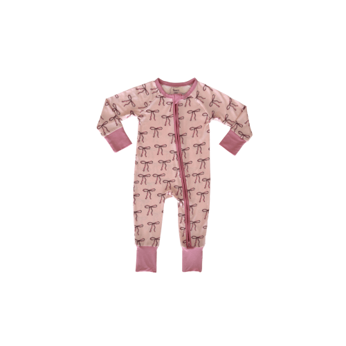 Pink Bow Zipper Romper