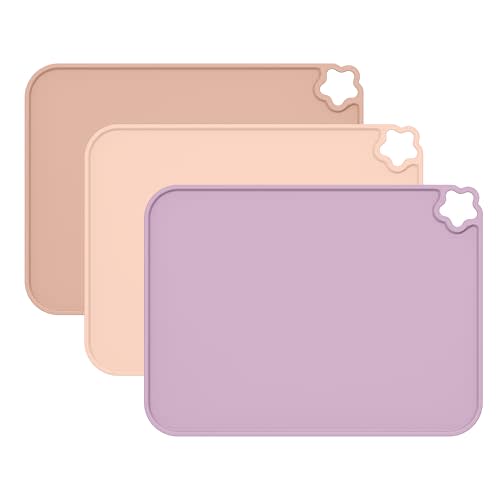 Cutebe Silicone Placemat for Toddles Kids Non-Slip Reusable Portable Kids Placemats for Dinning Table Heat Resistant Placemats, Baby Placemat Stain Resistant Silicone Mat for Dining Table 3 Pack