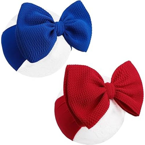 YanJie Baby Headbands Red Hair Bow Blue Headband Baby Bow Newborn for Girls Nylon Headband Infant Baby Girl Big Bows Baby 0-6 Months Toddler Headband