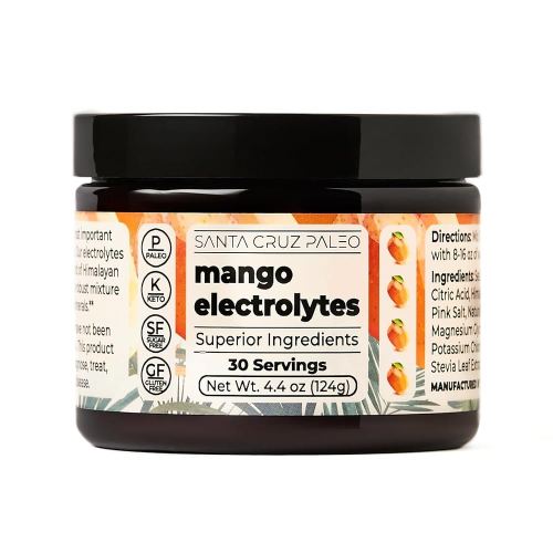 Santa Cruz Paleo Electrolyte Powder, Mango Flavor, Sugar Free Hydration Drink Mix with Himalayan Pink Salt, Sea Salt, Magnesium Glycinate, Potassium Chloride, Sweetened with Stevia, 30 Servings