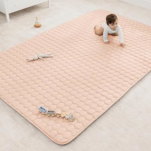 Comfy Cubs Premium Play Mat, Rectangle (Large) 60” x 96” - Soft and Comfortable Kids & Toddler Play Mat with Non-Slip Bottom - Plush Quilted Top Baby Mat for Floor for Playtime and Relaxation - Blush