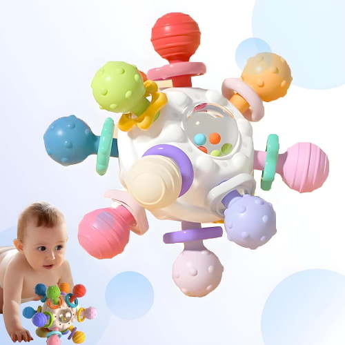 MANGOBOB Silicone Baby Teether, Teething Montessori Learning Developmental Toys, White