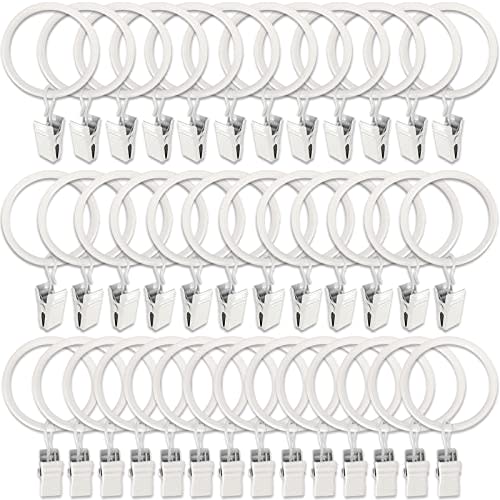 WeeksEight 40 Pack White Curtain Rings with Clips, Curtain Hooks Hangers Clip Rings for Hanging Drapes Bows Hat, Drapery Rings 1.5 in I D, Fits up to 1.2 in Diameter Curtain Rod.