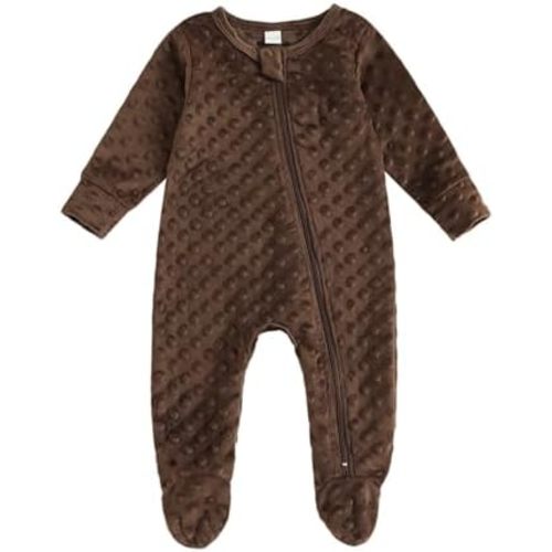 Newborn Baby Boy Girl Footie Minky Dot Fleece Romper Long Sleeve Zipper Jumpsuit One-Piece Fall Winter Clothes