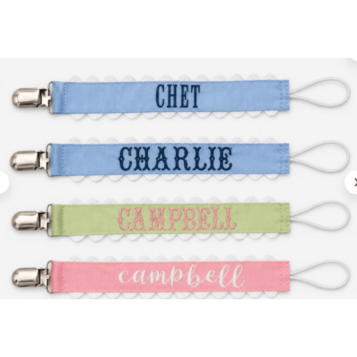Personalized Baby Pacifier Clip | Monogram Paci Holder, Name Embroidery from Little Loop Studio