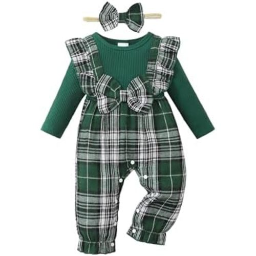 Newborn Infant Baby Girl Clothes Fall Winter Plaid Long Sleeve Jumpsuit One Piece Romper Bodysuit Baby Overalls Outfits