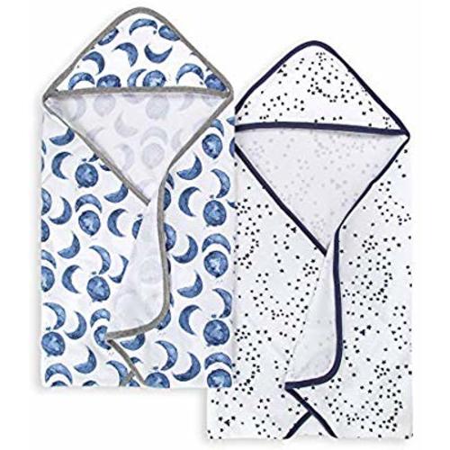 Burt's Bees Baby - Hooded Towels, Absorbent Knit Terry, Super Soft Single Ply, 100% Organic Cotton (Hello Moon!, 2-Pack) - Pack of 2