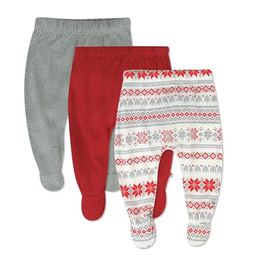 HonestBaby 3-Pack Footed Pants Roomy Fit Pull on Bottoms 100% Organic Cotton for Infant Baby Boys, Girls, Unisex