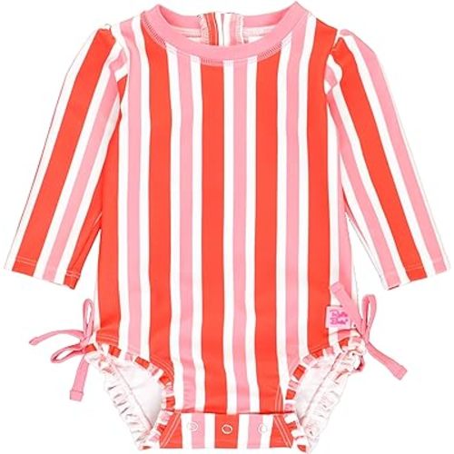 RuffleButts® Girls UPF 50+ Sun Protection Long Sleeve One Piece Swimsuit with Zipper