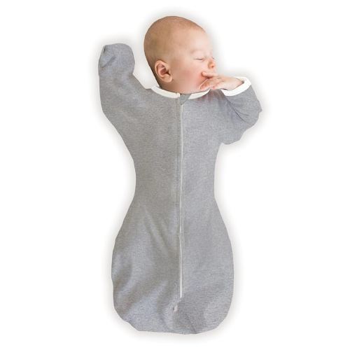 SwaddleDesigns Organic Transitional Swaddle Sack, Arms Up Swaddle with Half-Length Sleeves & Mitten Cuffs, Small, 0-3 Months, 6-14 lbs, Heathered Gray